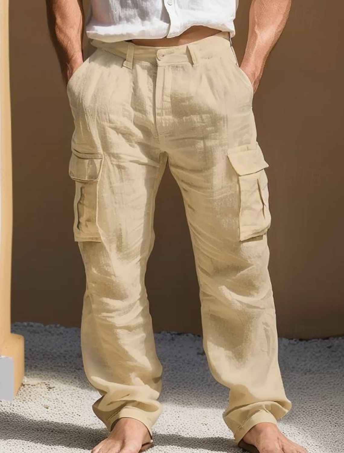 Men's Shirt Linen Summer Beach Solid Color Vacation Curise Green Light