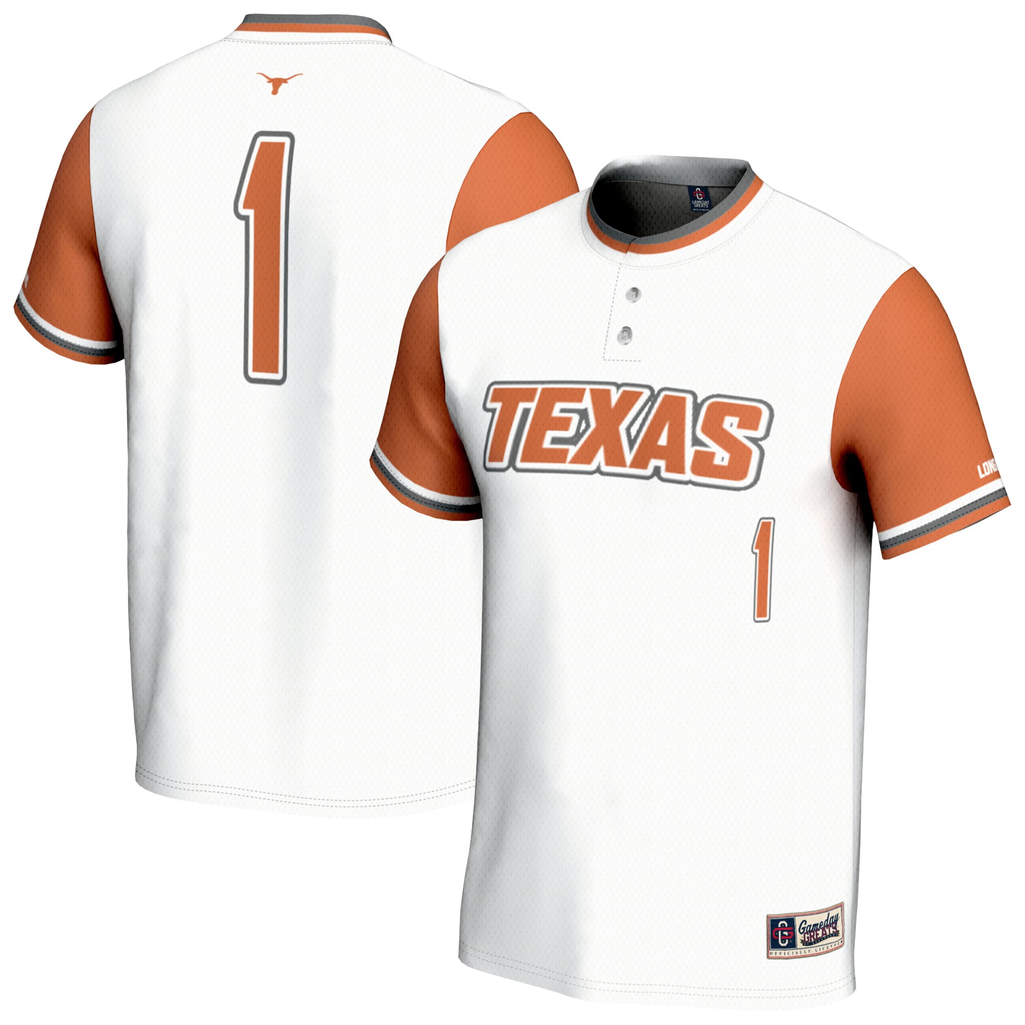 [NJP] Texas Longhorns GameDay Greats Youth Lightweight Softball Fashion Jersey - White