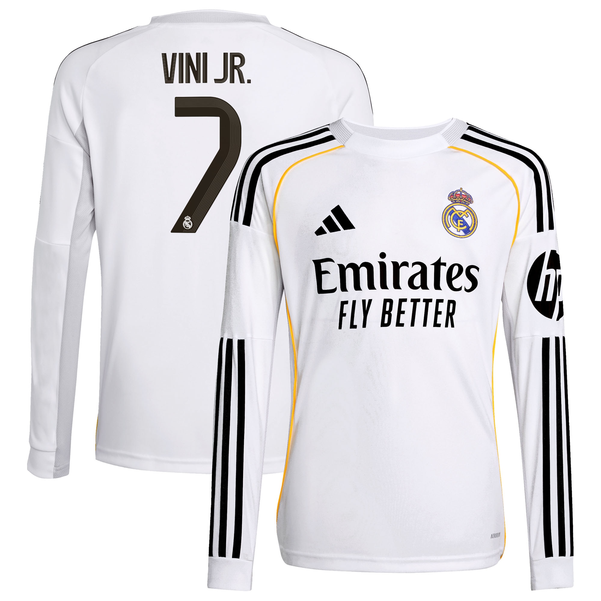 [JED] Vini Jr. Real Madrid Youth 2025/26 Home Replica Long Sleeve Jersey - White
