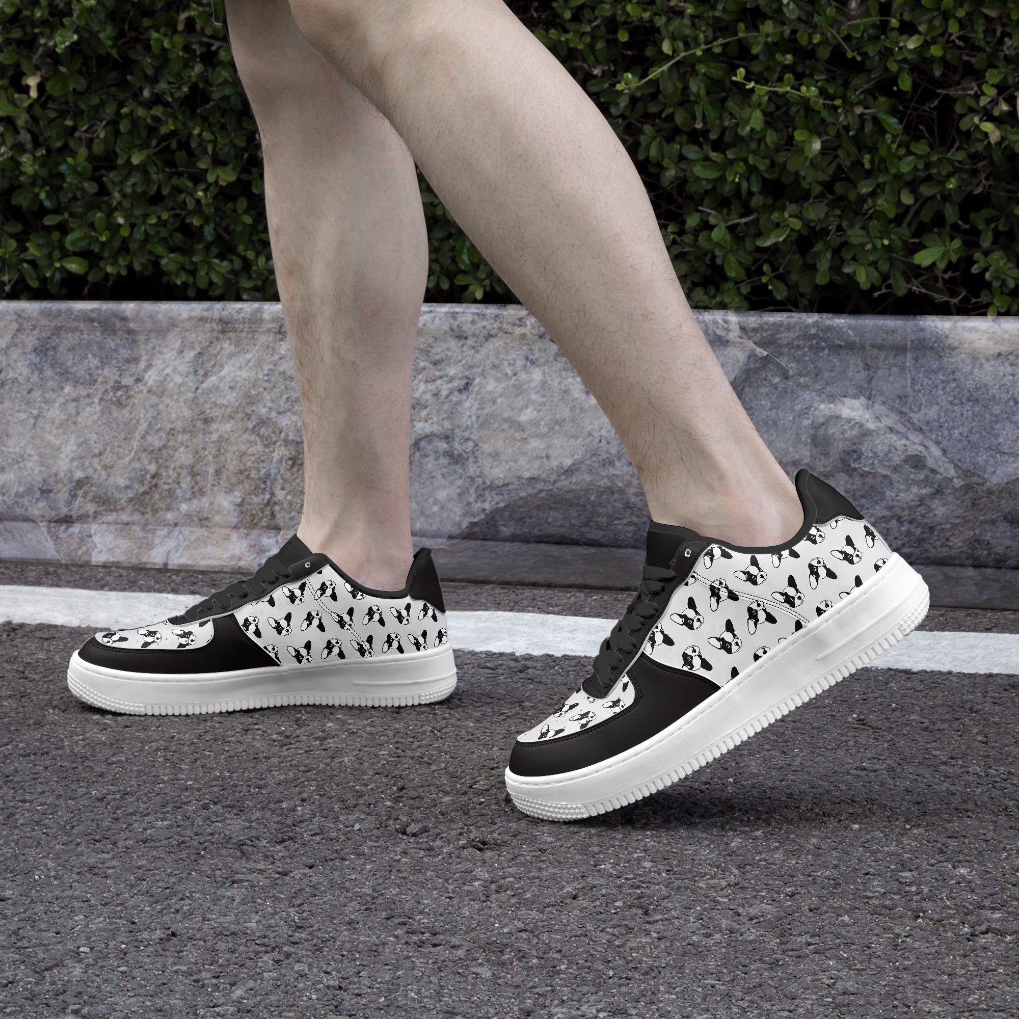 French Bulldog Rain Low Top Leather Sneakers Non-Slip Paw Protection