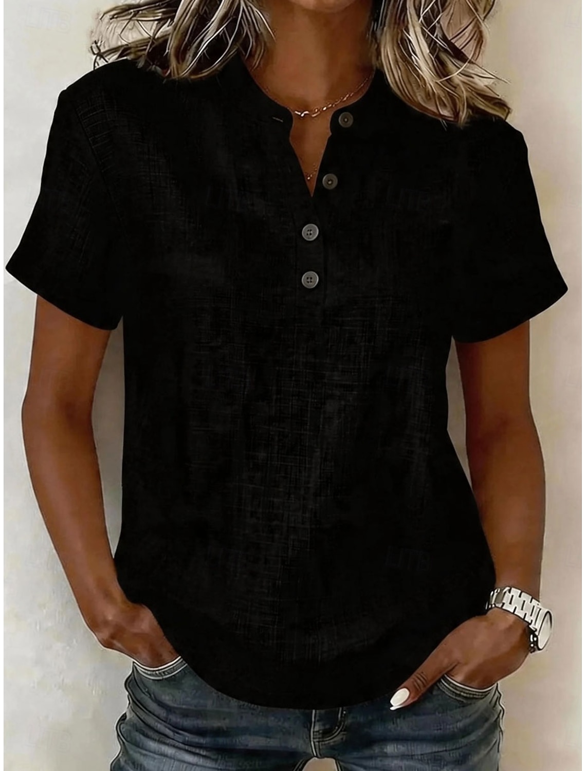 Women's Polo Shirts Blouse Lace Tops Plain Bohemia 3/4 Length Sleeve Lapel Regular Tops Light Blue White Pink Royal Blue Sky Blue Summer Spring