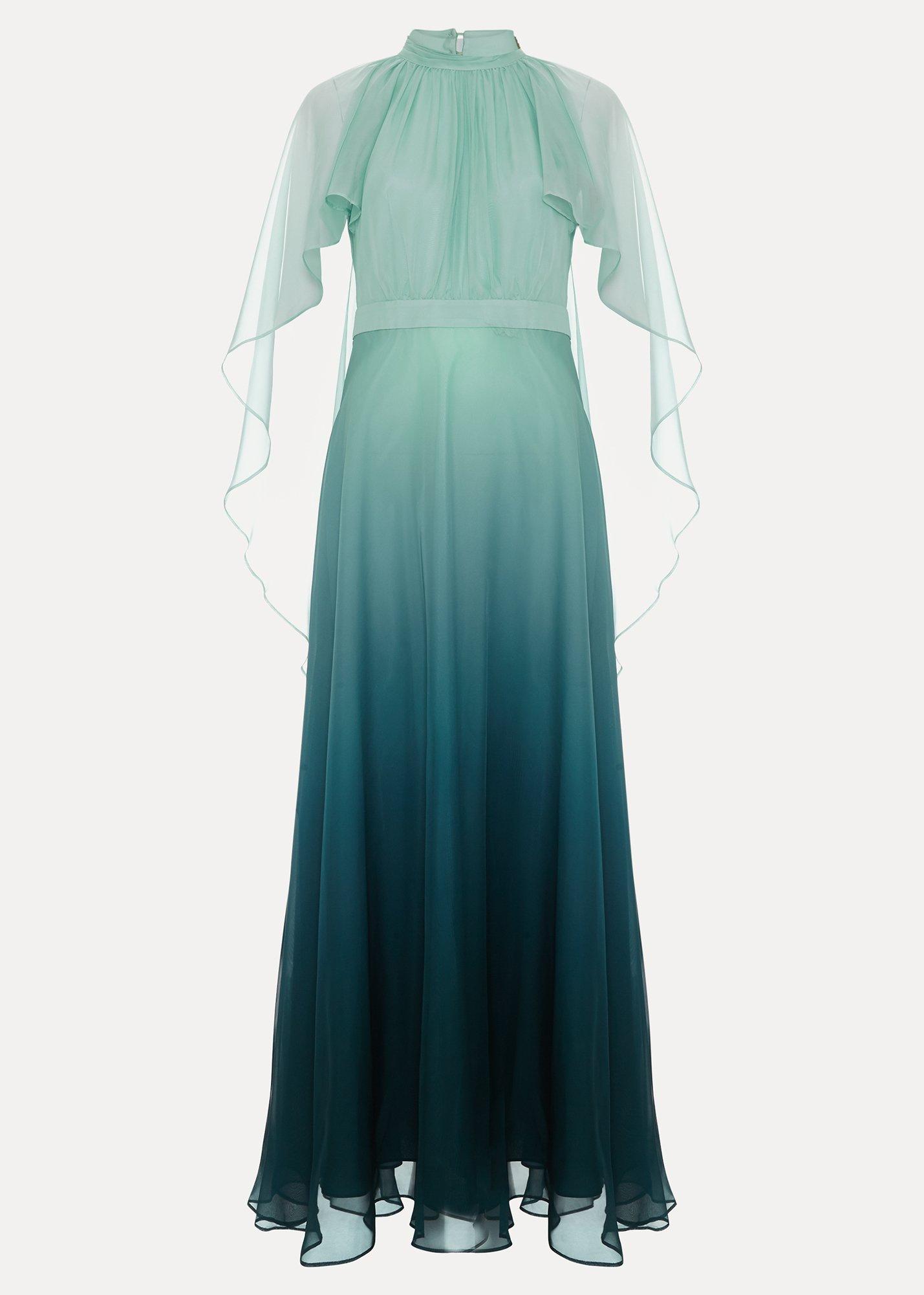 Petite Aspen Teal Ombre Cape Maxi Dress