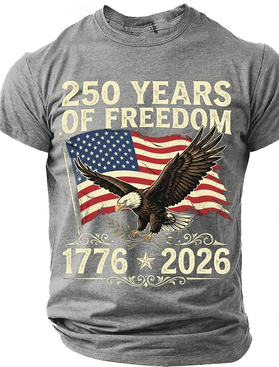 250 Years of Freedom 1776 2026 Men's Patriotic Bald Eagle American Flag Vintage USA Pride T Shirt Graphic Crew Neck Short Sleeve Fourth of July Semiquincentennial Celebration Gift Designer Clothing Ap