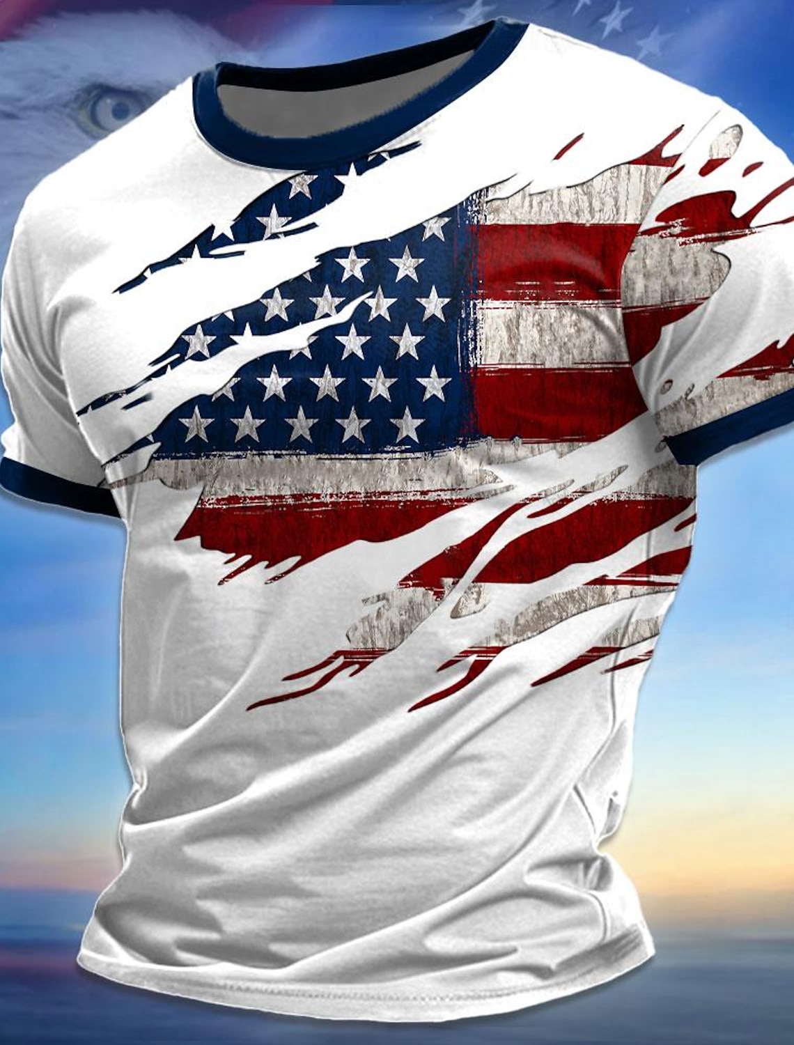 4th of July 2026 250th Memorial Day Men's Patriotic Patriot 3D Print American Flag Veteran Crew Neck Short Sleeve T-Shirt Street