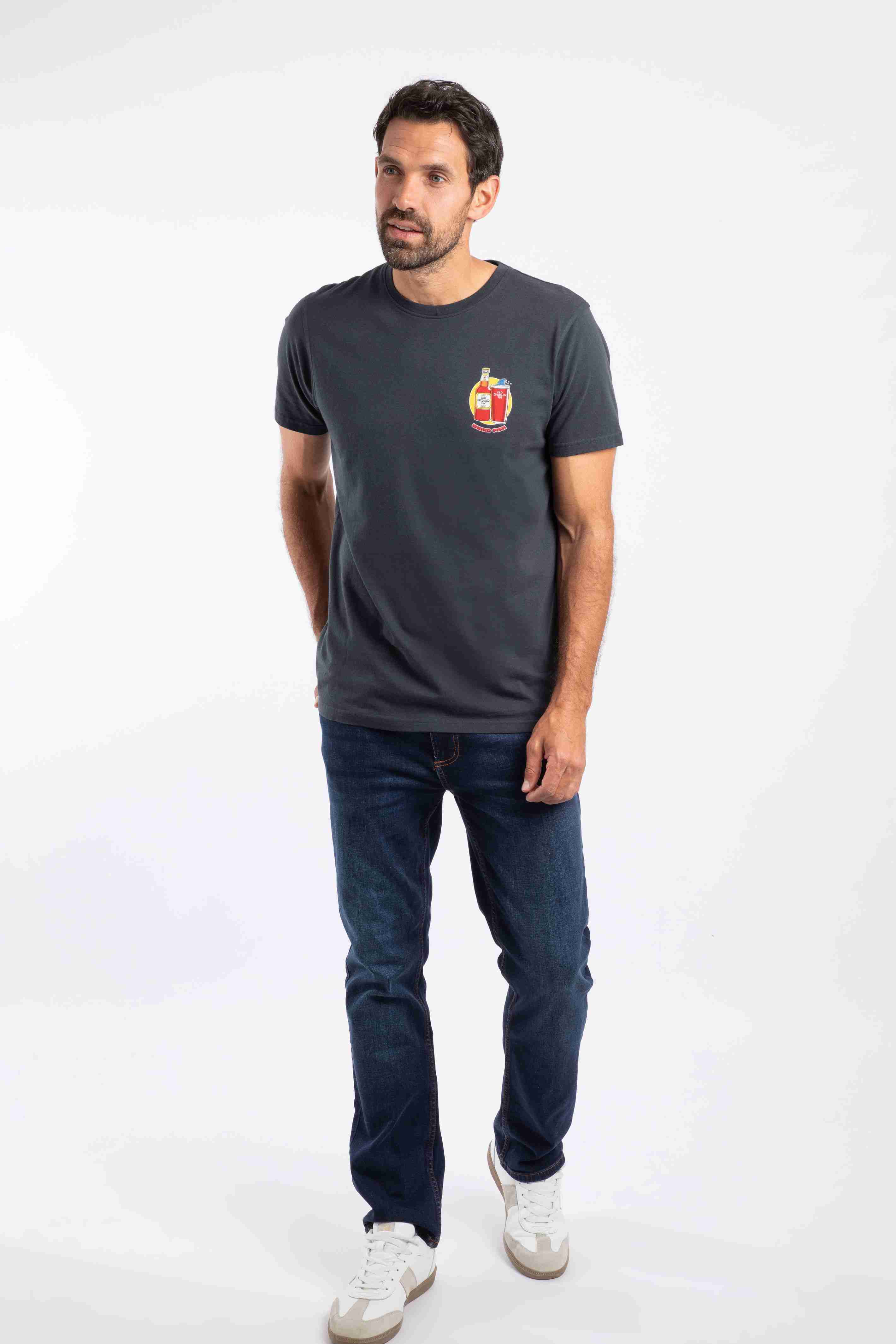 Old Speckled Fin Back Print Artist T-Shirt Navy