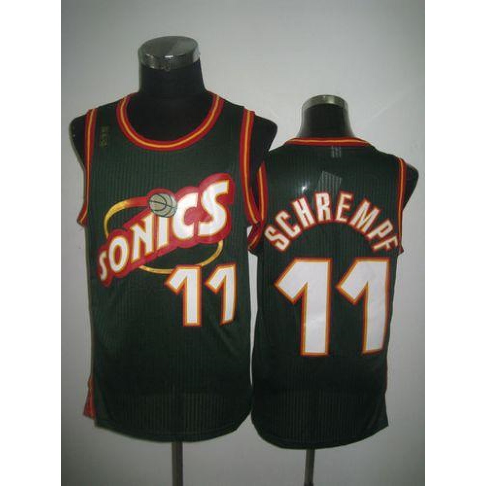 Thunder #11 Detlef Schrempf Green SuperSonics Throwback Stitched NBA Jersey
