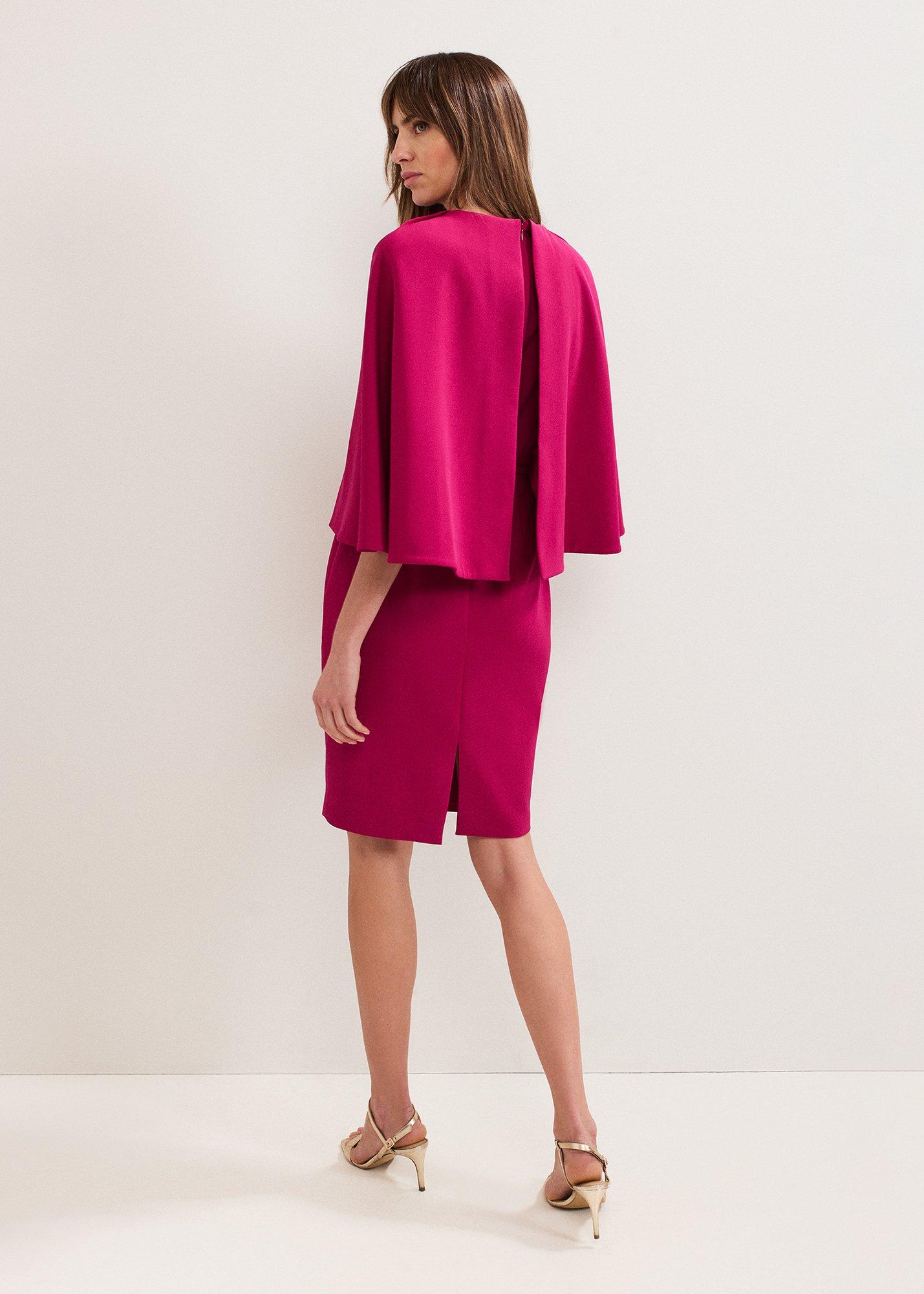 Veronica Pink Cape Belted Midi Dress